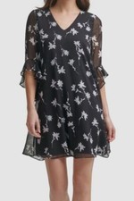 Calvin Klein Women's Black 3/4-Sleeve Chiffon Dress Size 10