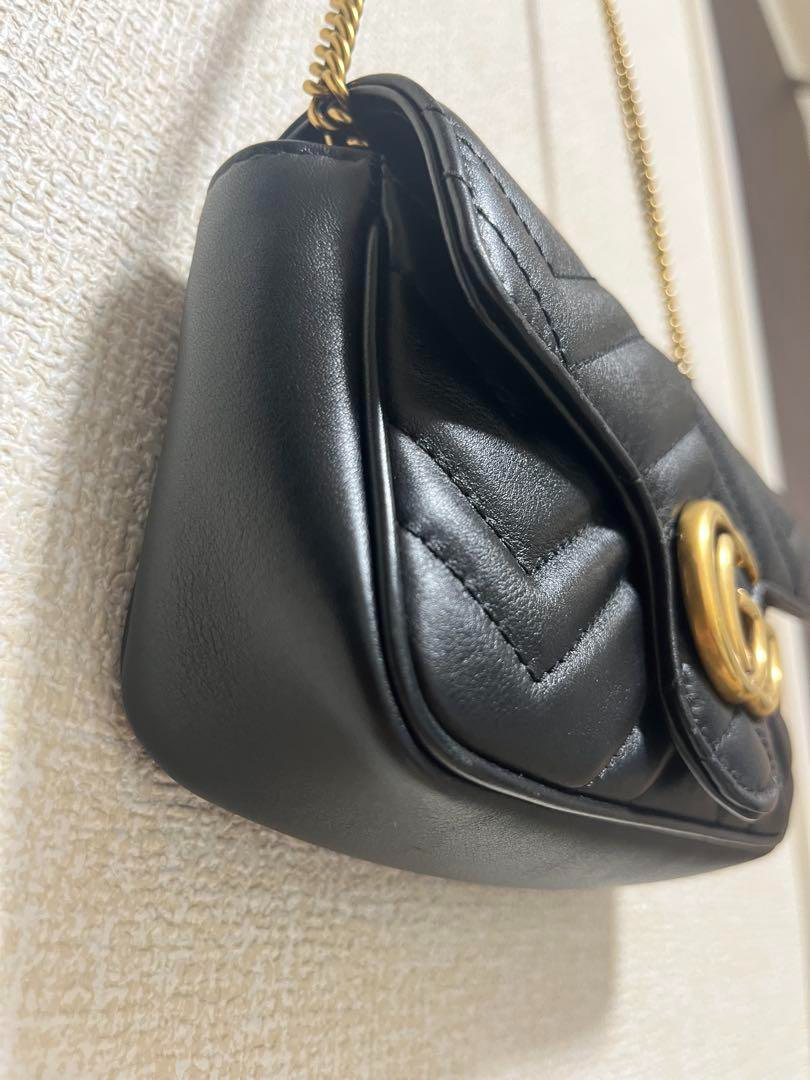 GUCCI GG Marmont Super Mini Shoulder Bag Black Matelase leather