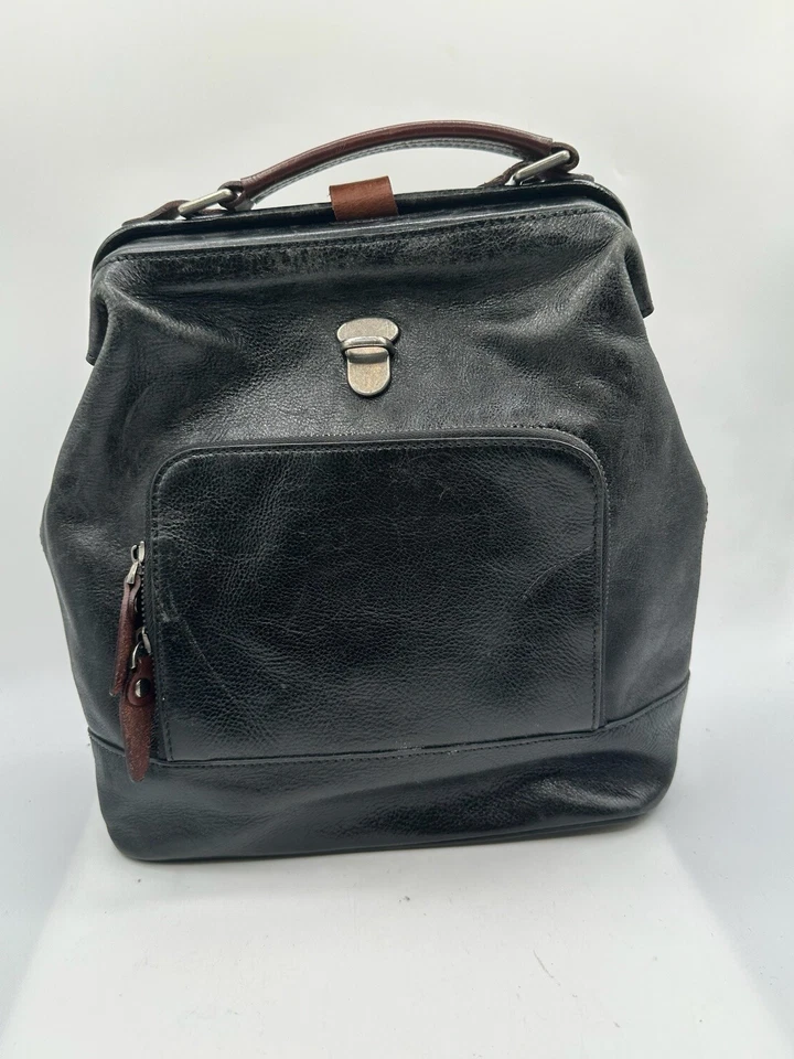 Mochila Springstep L’Artiste negra de cuero envejecido con adornos marrones Foto 3 de 4