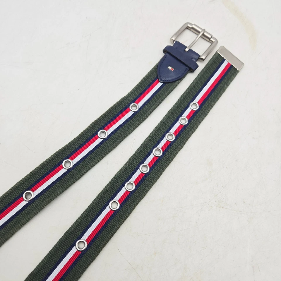 Tommy Hilfiger Cinturón Verde Trenzado Tejido Lona Para Hombres 40 Hebilla de Níquel Nuevo Sin Etiquetas Foto 2 de 4
