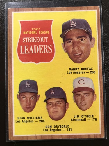 Sandy Koufax Drysdale DODGERS 1962 Topps Vintage Baseball Card #60 STRIKEOUT LEA