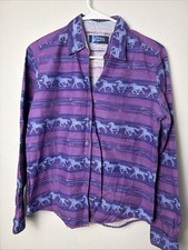 VTG Wrangler Blues Purple Horse Western Rodeo Long Sleeve Button Up Shirt M