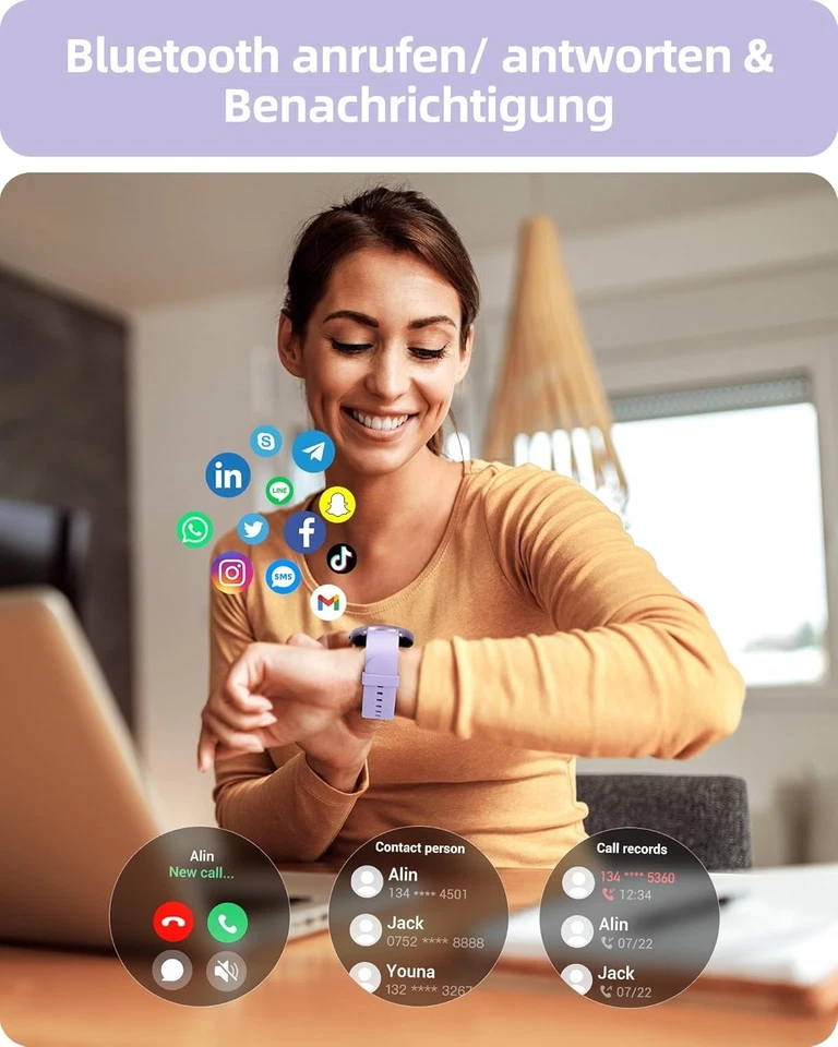 Smartwatch Damen mit Telefonfunktion Armbanduhr für Smartphone Smartuhr Geschenk - Bild 3 von 4