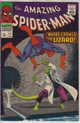 AMAZING SPIDERMAN # 44  VF 8.0  2ND APPEARANCE OF THE LIZARD  PENCE 1967