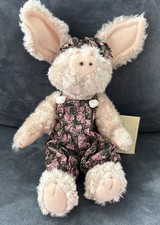 Vintage Boyds Bears Kaitlin McSwine Pig in Black & Purple Floral Overalls Plush