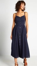 Modcloth Quite Clearly Charismatic Midi Dress Sz 4 Navy Blue Swiss Dot Button Up