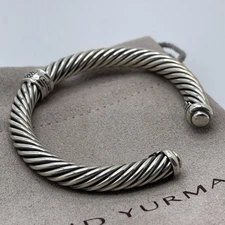 David Yurman Sterling Silver 7mm Pave Black Diamond Station Bracelet