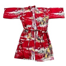 Japanese Red Floral Kimono Robe Size S/M Retro Y2k Travel Resort