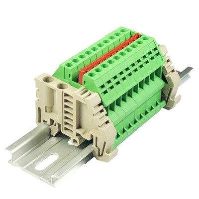 ICI Dinkle Power Distribution DK2.5N-GN 10 Gang Box Connector DIN Rail Green 