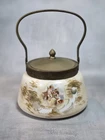 Antique Milk Glass Biscuit/Cracker Jar, Metal Lid & Handle