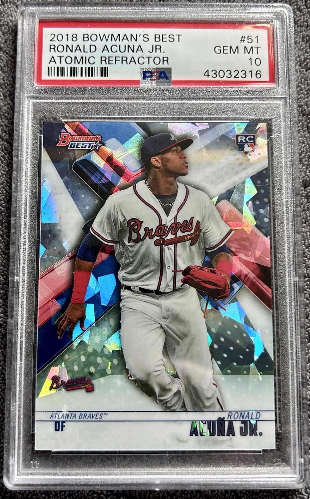 2018 Bowman's Best #51 Ronald Acuna Jr. Atomic Refractor Rookie PSA 10 Braves Rc