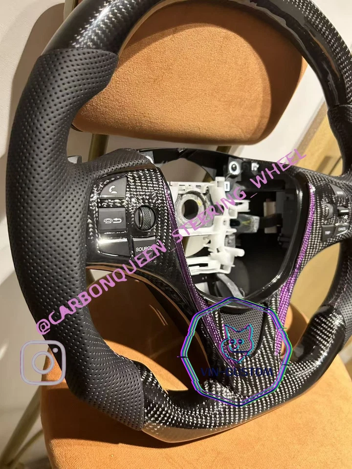 Volante FIBRA DE CARBONO REAL PARA Acura TLX CUERO NEGRO/AJUSTES PUPLE Foto 2 de 3