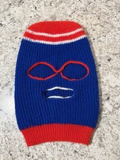 Vintage 1980s Knit Ski Mask Balaclava Robber Red Whit Blue Snowboard Mask EUC