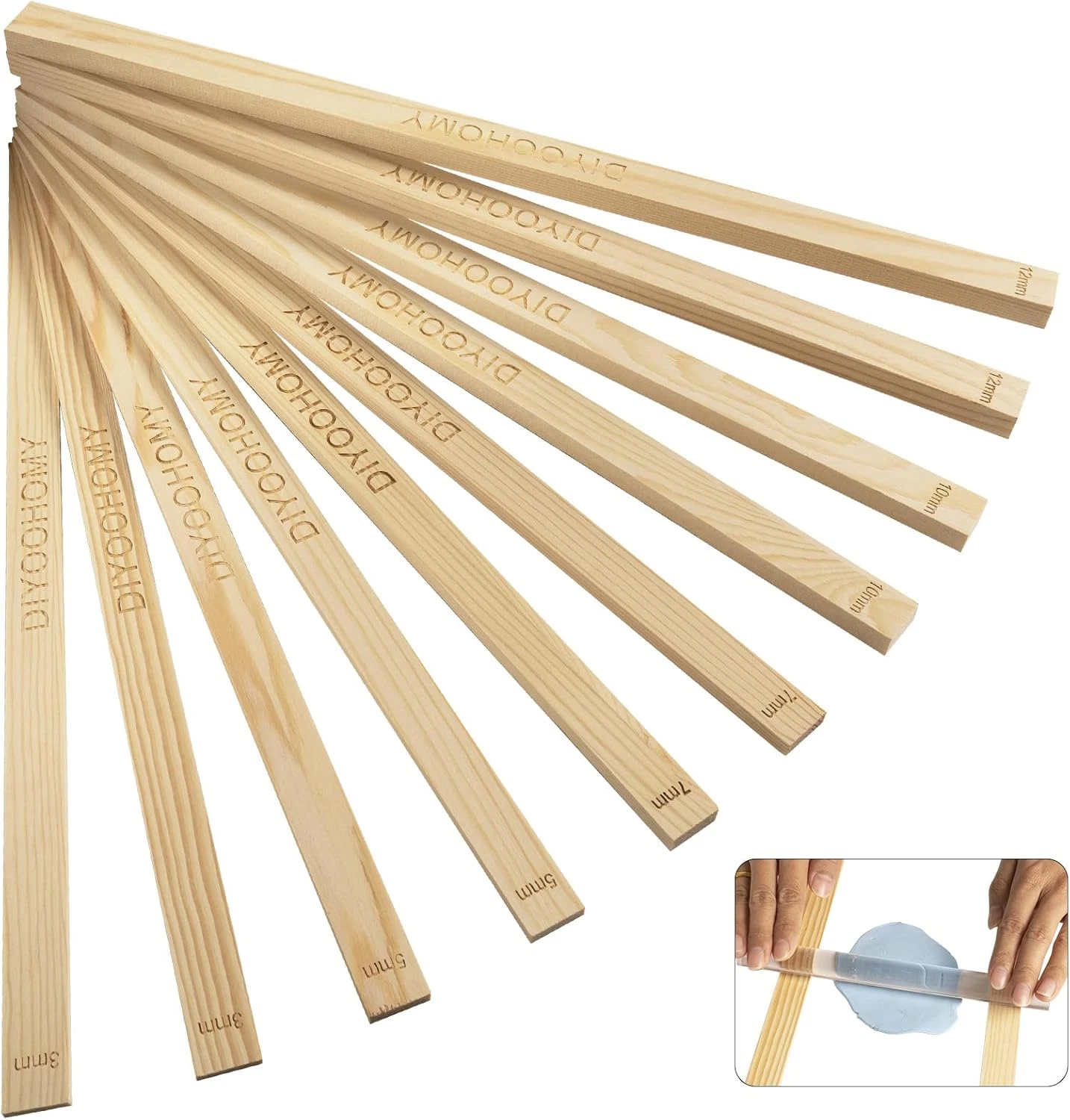 10 Pcs 17"L Rolling Pin Guides for Dough Thickness Polymer Clay Tools, Wooden Sl