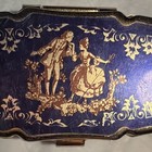 Japanese Decorative Pill Box Blue Gold Ornate Metal Porcelain Divided Interior — photo 2