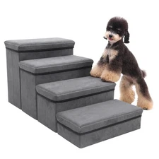 Pet Stairs with Storage Soft Plush Material for Small Dogs and Cats Foldable
