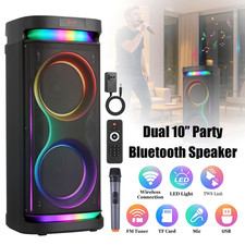 2000W Dual 10" Bluetooth Party Speaker Karaoke Mic TWS FM Rechargeable Outdoor