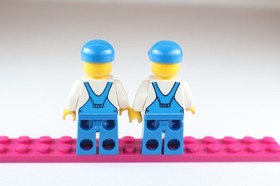 2 X LEGO Town City Worker Garbage Man Truck Driver Blue Overalls & Cap 4432