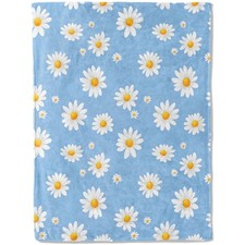 Daisy Flower Flannel Blanket Floral Design White Daisies Blue Background 50x60