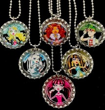 Monster High themed necklaces / 6 Party Favors / Birthday / Draculaura /Clawdeen