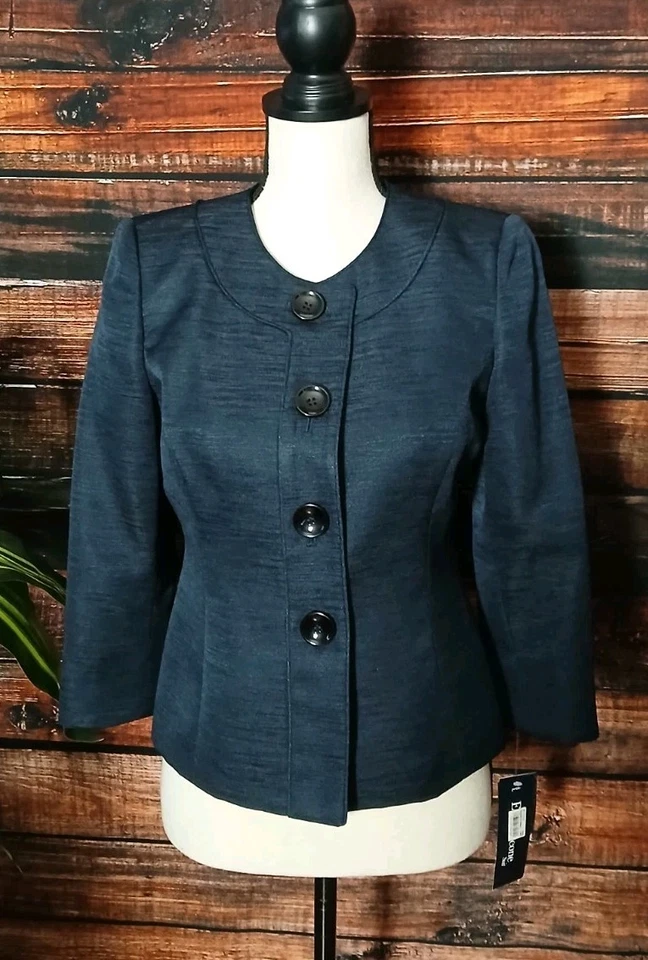 Evan Picone Blazer 2 Petite 3/4 Sleeves Jacket Bradford Navy Blue NWT - Image 3 of 4