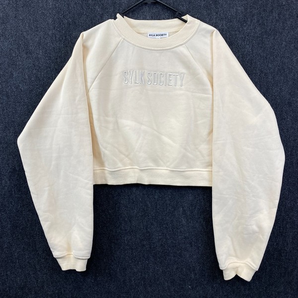 Sylk Society Womens Cropped Sweatshirt 2XL Pale Yellow Fleece