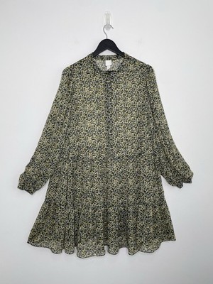 H&M Ditsy Floral Tiered Mini Dress Floaty Sheer Prairie Cottagecore Boho M