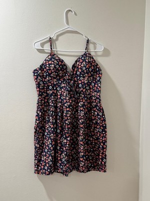 Full Circle Trends Summer Dress Floral Navy W/pink Flowers Spaghetti - XL