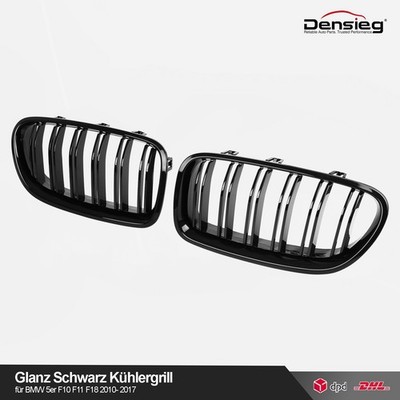 Densieg Schwarz Glanz Kühlergrill Doppelsteg für BMW 5er F10 F11 auch M M5 10-17