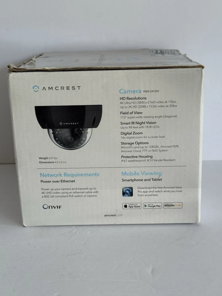 Amcrest UltraHD 4K 8MP Outdoor POE IP Dome Camera Black IP8M-2493EB - Open Box - Image 4 of 4
