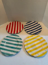 Jia Wei Lifestyle Set of 4 Melamine Plates Striped Yellow,Blue,Aqua,Red 11in