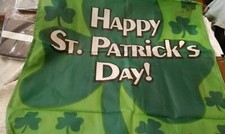 HAPPY ST. PATRICK'S DAY POLY BANNER 27" ACROSS X 40" LONG 1 1/2" HEM AT TOP NEW