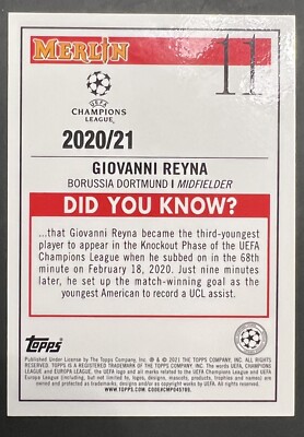2020-21 Topps Merlin Giovanni Reyna Green REFRACTOR BVB Dortmund