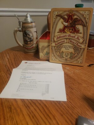 Budweiser Anheuser-Busch 1988 Holiday Limited Edition STEIN w/ BOX & CERTIFICATE