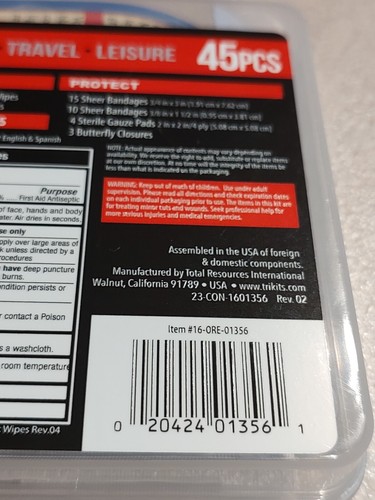 Personal First Aid Kit 45 Pcs factory sealed USA auto travel leisure 2025-08-31 - Picture 6 of 9