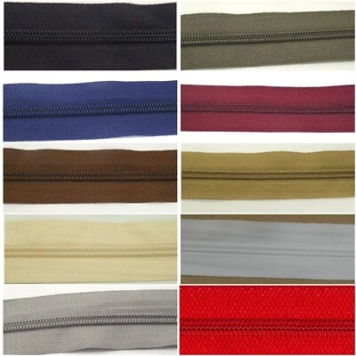 CONTINUOUS ZIP Chain No 3 plus Sliders Upholstery Sewing Cushions 10 Colours