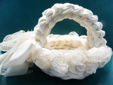 Vintage hand made basket inv616b2 cotton and lace with bow 6" wide 6" tall