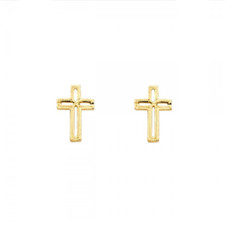 14K Solid Yellow Gold Cross Stud Earrings
