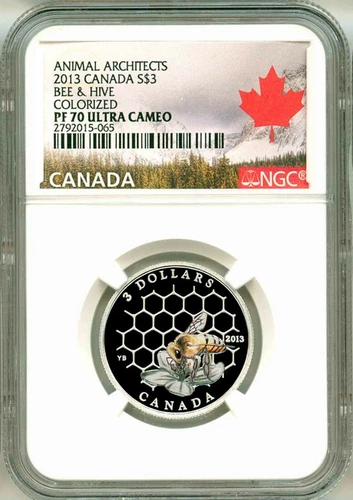 2013 Canada S$3 Animal Architects Bee & Hive Colorized NGC PF70 Ultra Cameo