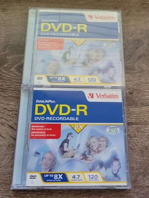 Verbatim  DVD-R 120 Mins,8X,4.7GB Blank Discs, Lot Of 2. 