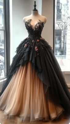black and champagne formal dresses Vintage Evening Sweetheart Neck A Line Prom Gowns xx-jovani-clearance