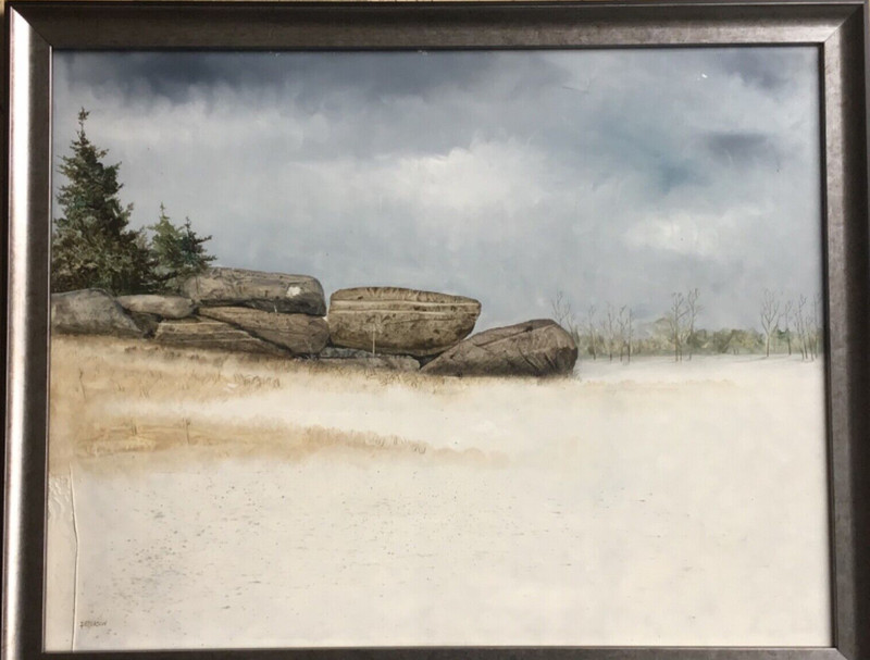 Linda E.Peterson original oil/board, signed, landscape, framed 20thc.