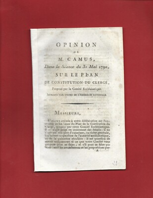 1790 REVOLUTION CAMUS SUR LE PLAN DE CONSTITUTION DU CLERGE