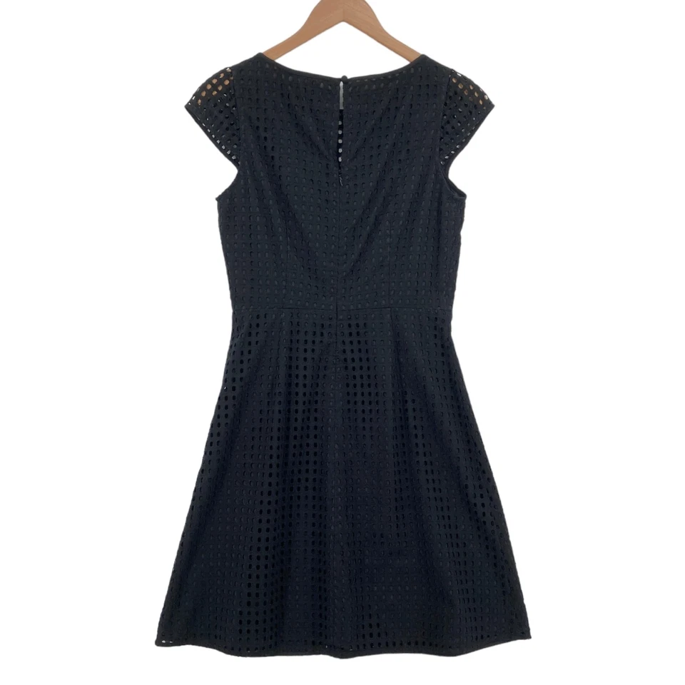 J.CREW Fit & Flare Dress Womens Size 2 Black Eyelet Knit 100% Cotton Back Zipper - Image 2 of 4
