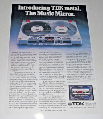 TDK MA-R Metal Tape MA-XG Ultimate Cassette Poster '79 19"x13" Audiophile Legend