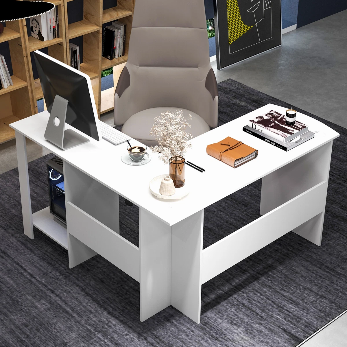 Corner desk with upper shelves deals