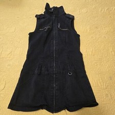 Vintage Y2K Dress M Younique Black Zip Up Sleeveless Drop Waist Micro Mini