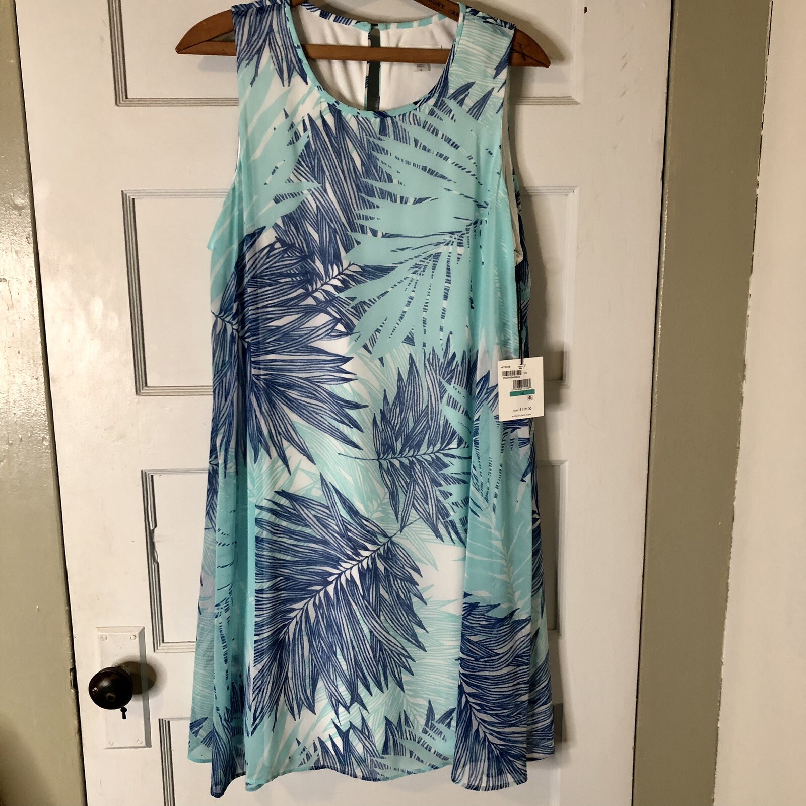 NWT Calvin Klein Women's Blue Aqua Leaf-Print Swing Dress Sz 16 Orig $119 |  eBay