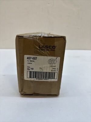 Pack of 10 Lasco 457-007 PVC Union, Socket x Socket, 3/4 in Pipe Size, SCH 40