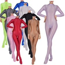 Womens Bodysuit Seamless Romper Semitransparent Jumpsuit Shiny Full Body Oil